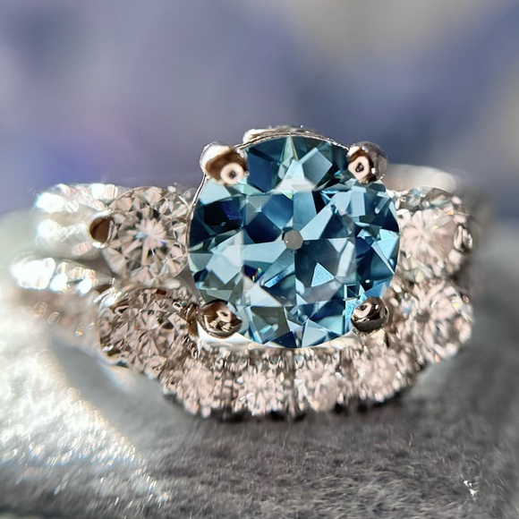 2.55 ctw Old European Cut Blue Lab and Natural Diamond Wedding Set - Picture 7 of 17